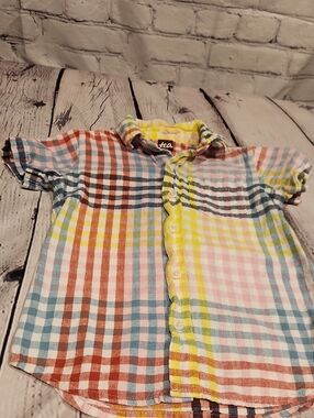 Tea Boys Linen 5t Button Down Shirt Colorful Plaid